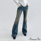 Vintage Denim Flare For Women Fashion Streetwear High Waist Hit Color Slim Female Autumn 2024 Jean