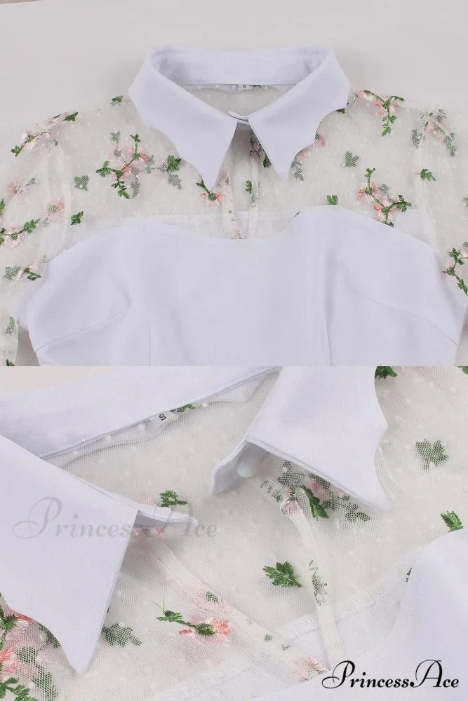 Vintage Dress with Mesh Embroidery and Flare Sleeves