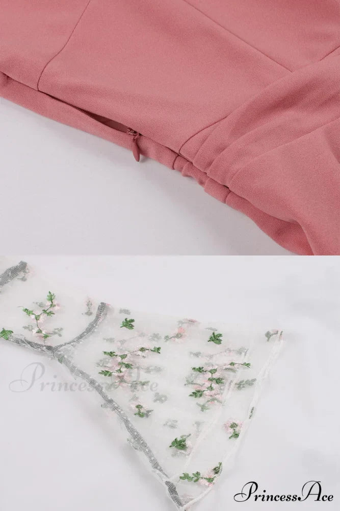 Vintage Dress with Mesh Embroidery and Flare Sleeves