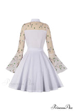 Vintage Dress with Mesh Embroidery and Flare Sleeves