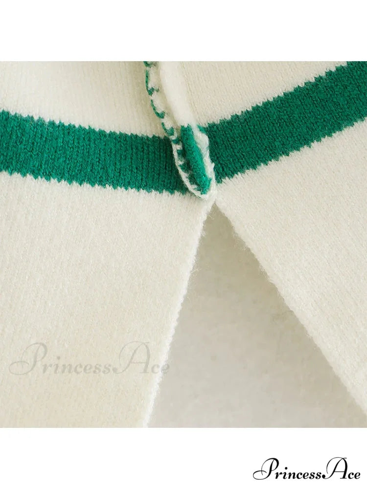 Vintage Elegant Striped Oversized Casual Loose Green Christmas Sweater