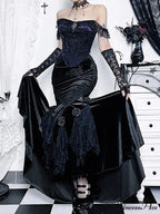 Vintage Elegant Trumpet Women Mall Goth Florals Patchwork High Waist Aesthetic Fairycore Skirt