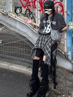 Vintage Fashion Women's Irregular Plaid Ribbon Design 2024 Summer Trendy High Waist A-line Mini Skirt