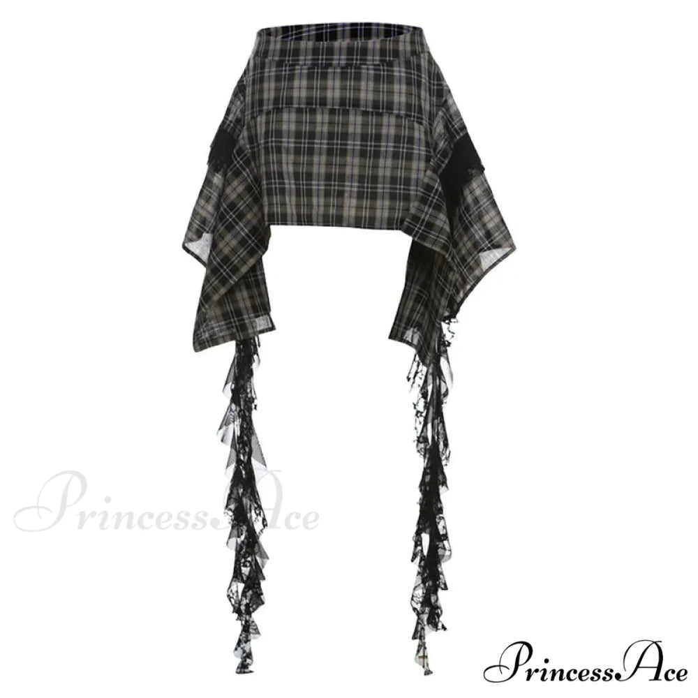 Vintage Fashion Women's Irregular Plaid Ribbon Design 2024 Summer Trendy High Waist A-line Mini Skirt