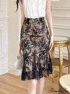 Vintage Flexible Lace Enveloped Mermaid High Waist Skirt