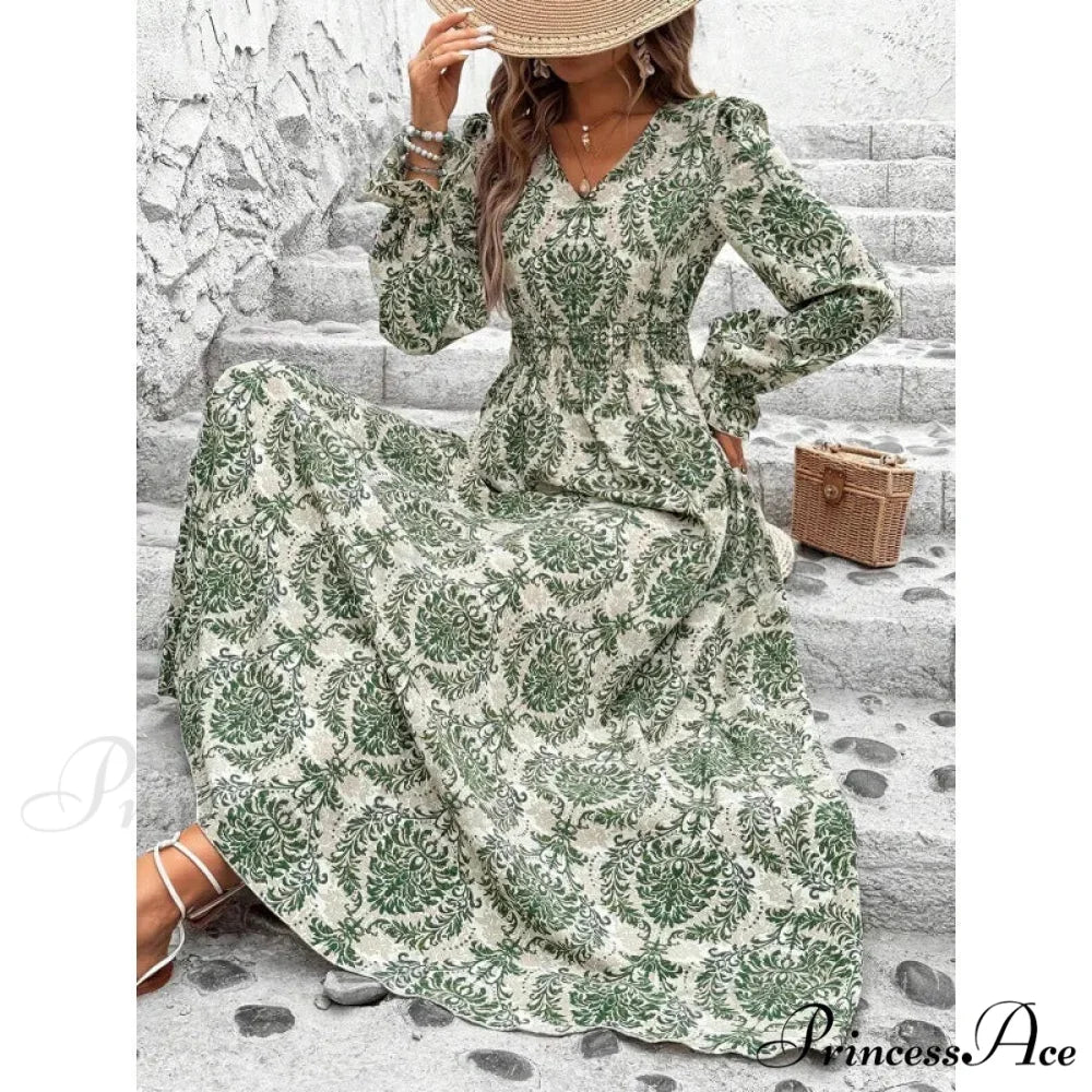 Vintage Flower Pattern A-line Boho Dress