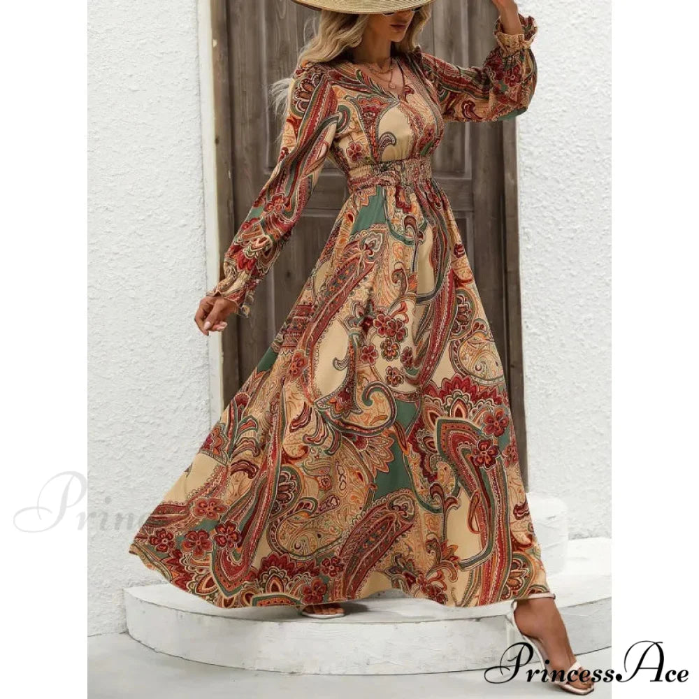 Vintage Flower Pattern A-line Boho Dress