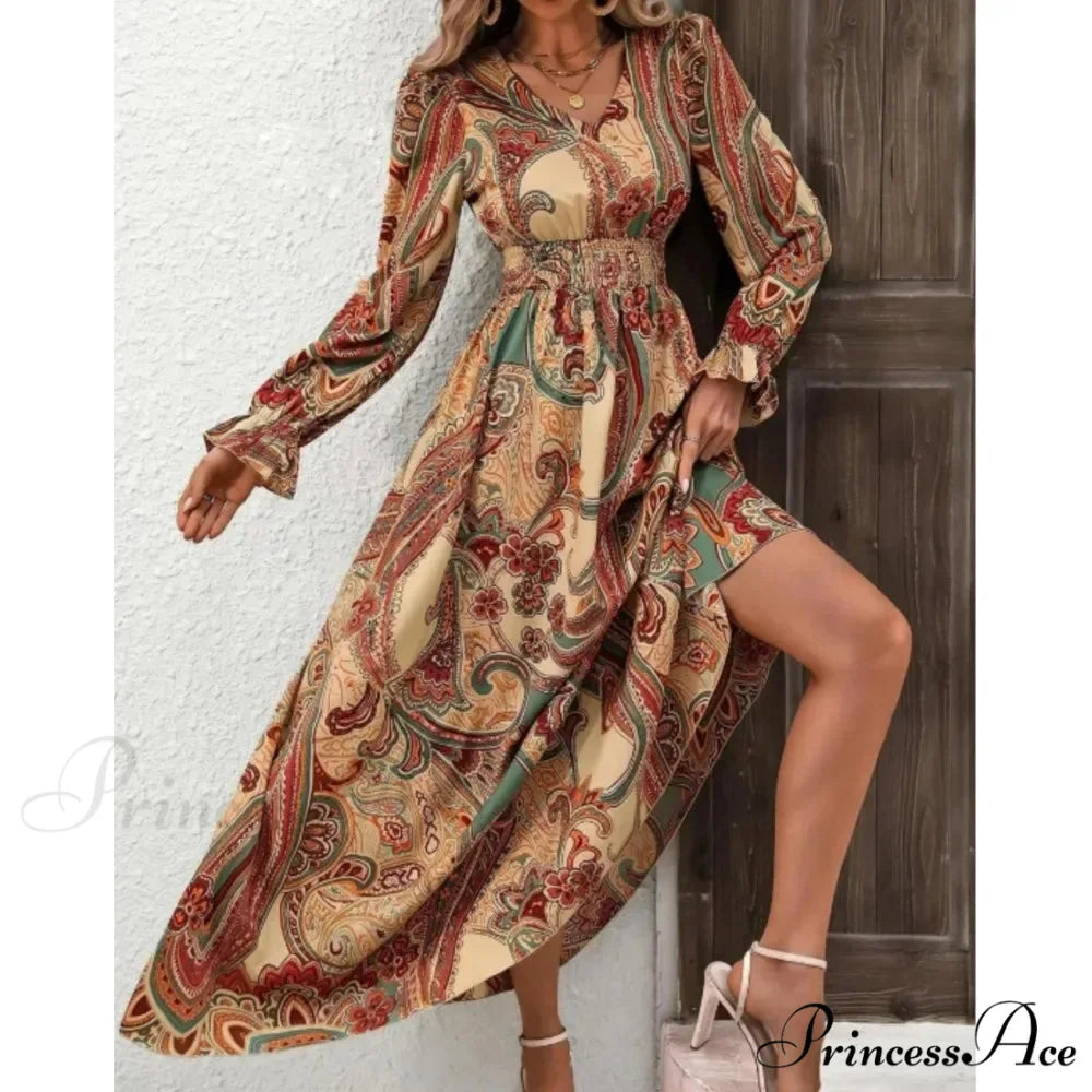 Vintage Flower Pattern A-line Boho Dress