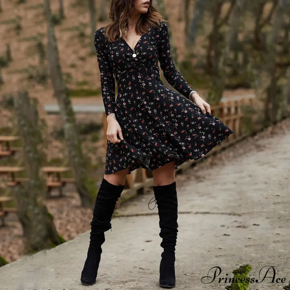 Vintage Flower Swing Midi Flower Dress