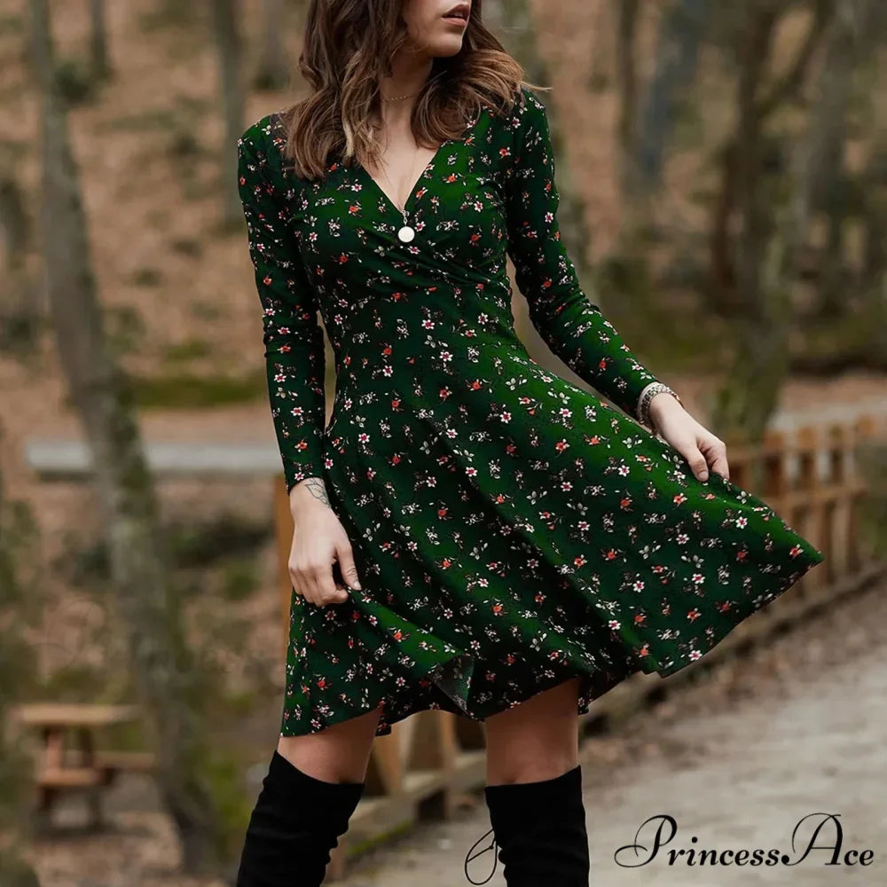 Vintage Flower Swing Midi Flower Dress