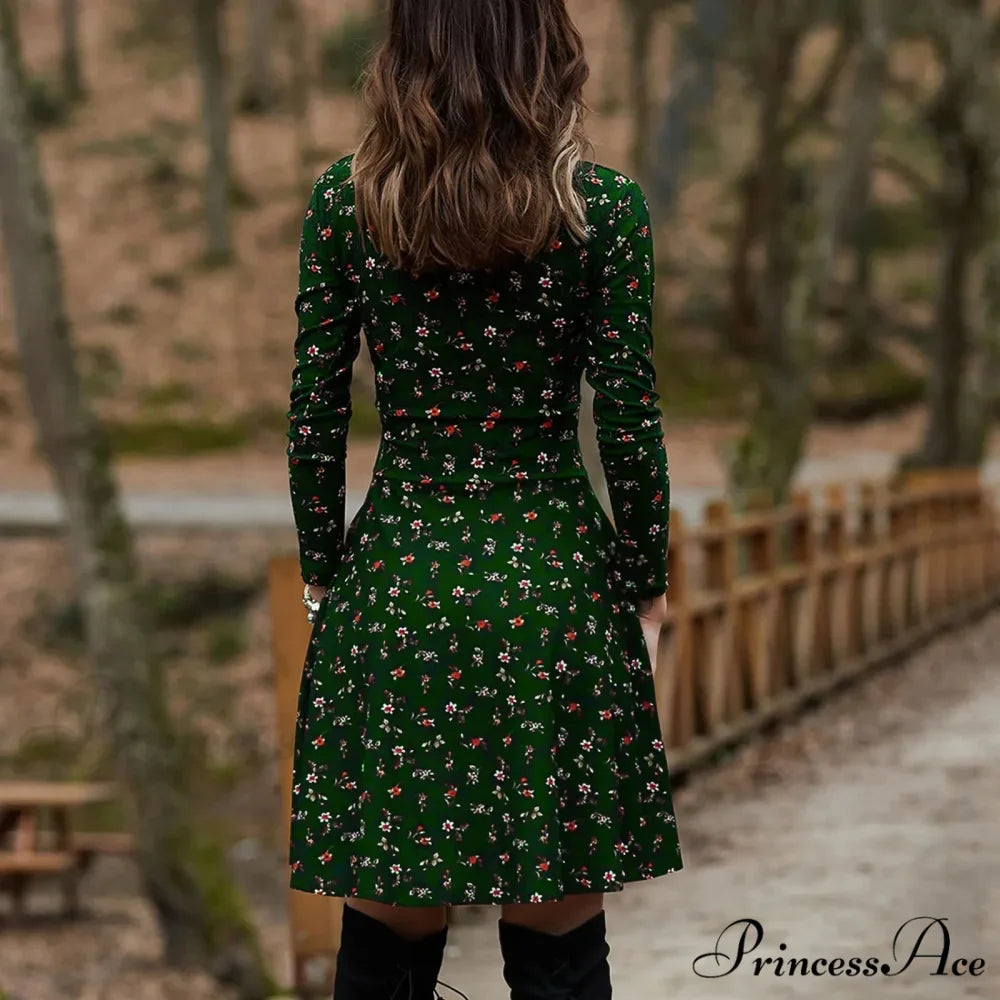 Vintage Flower Swing Midi Flower Dress