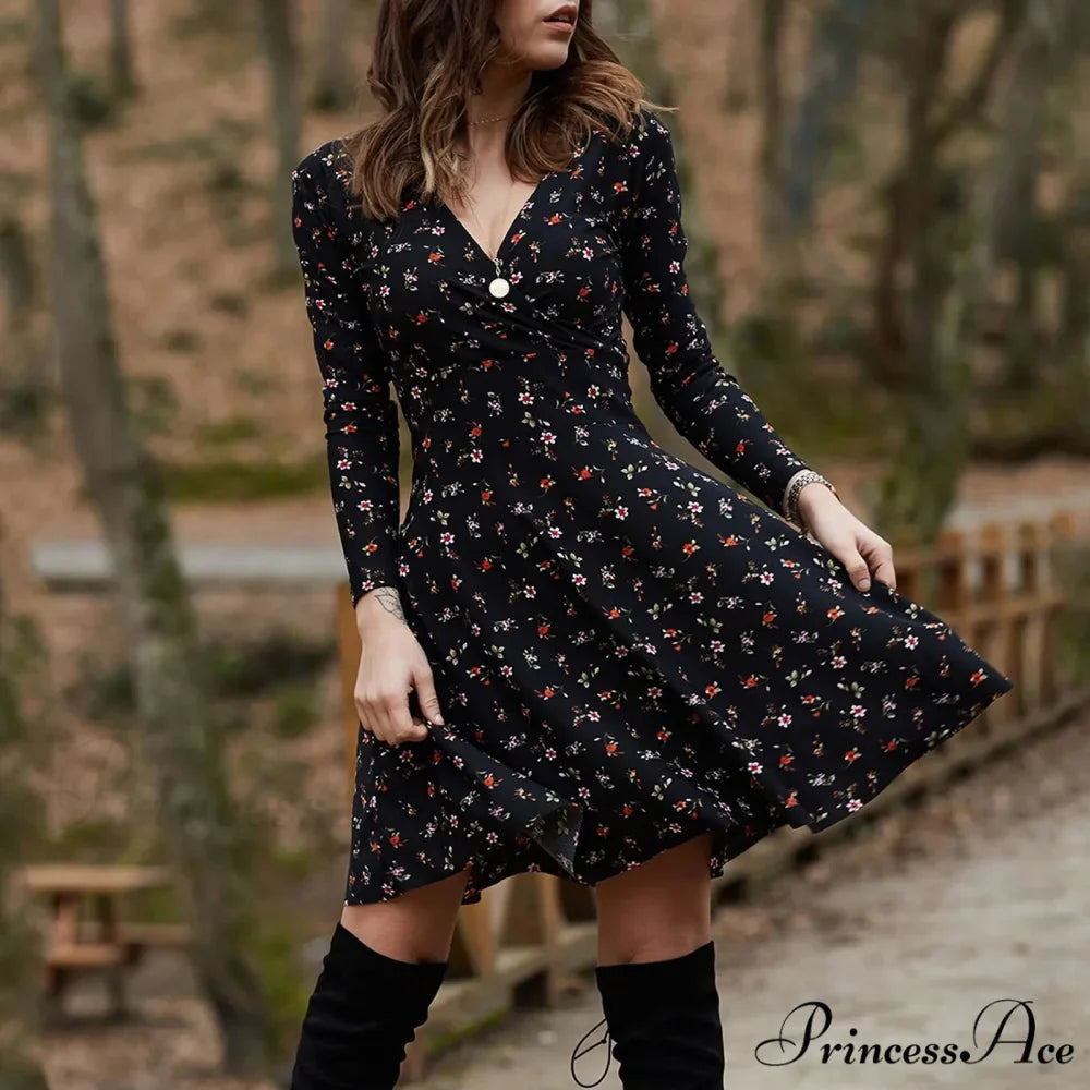 Vintage Flower Swing Midi Flower Dress