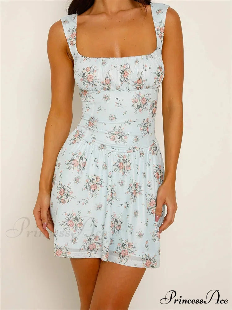 Vintage Gathered Flower Short Dress