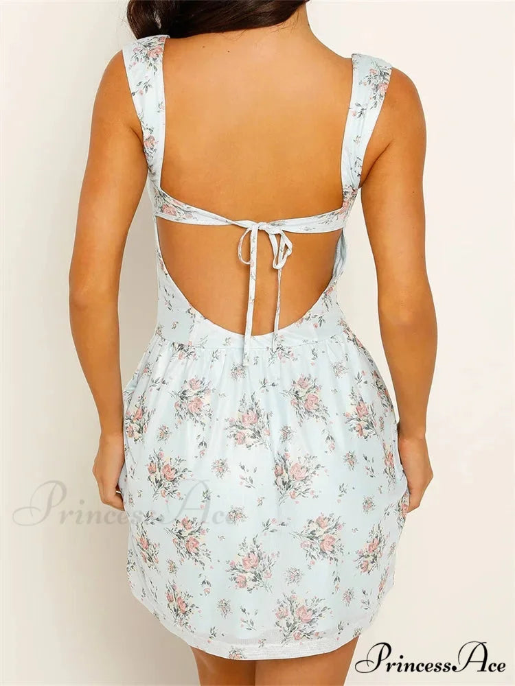 Vintage Gathered Flower Short Dress