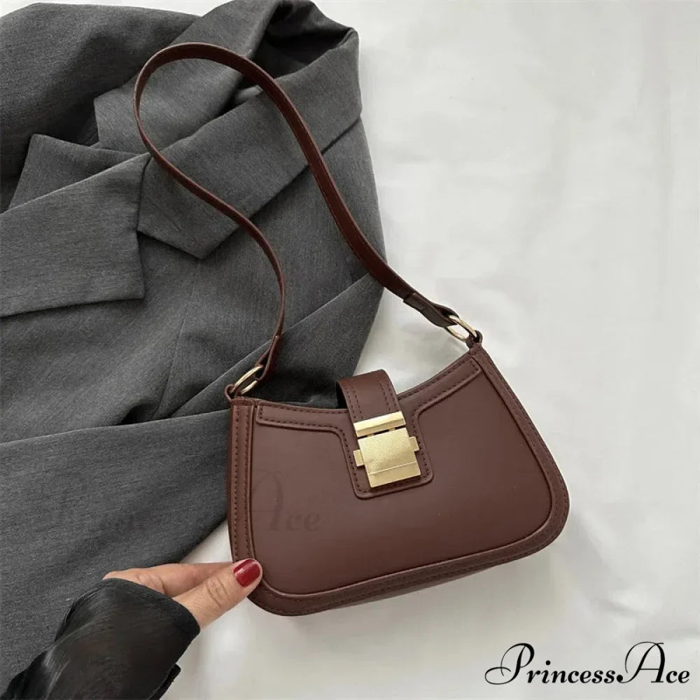 Vintage Gold Clasp Brown Shoulder Purse