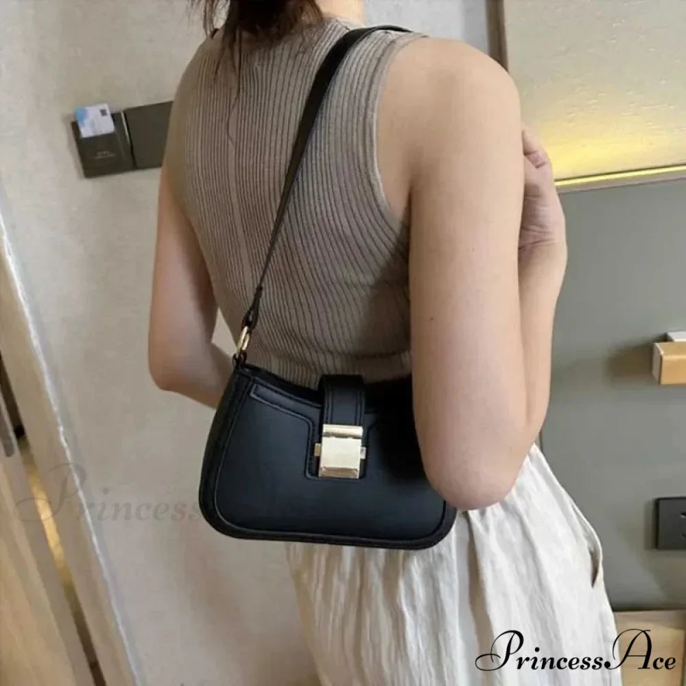 Vintage Gold Clasp Brown Shoulder Purse