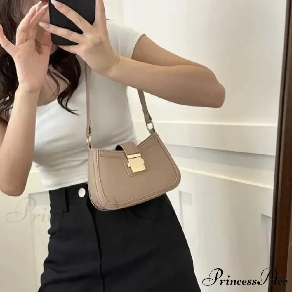 Vintage Gold Clasp Brown Shoulder Purse