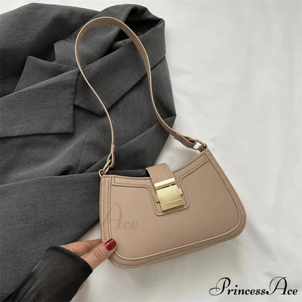 Vintage Gold Clasp Brown Shoulder Purse