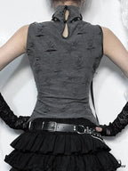 Vintage Gothic Print Retro Punk Sexy Sleeveless Five Pointed Star Crop Top