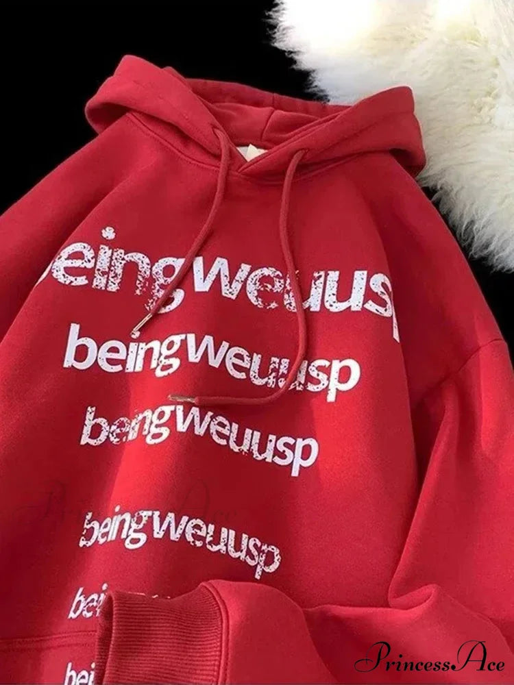 Vintage Harajuku Correspondence Design Baggy Hoodie