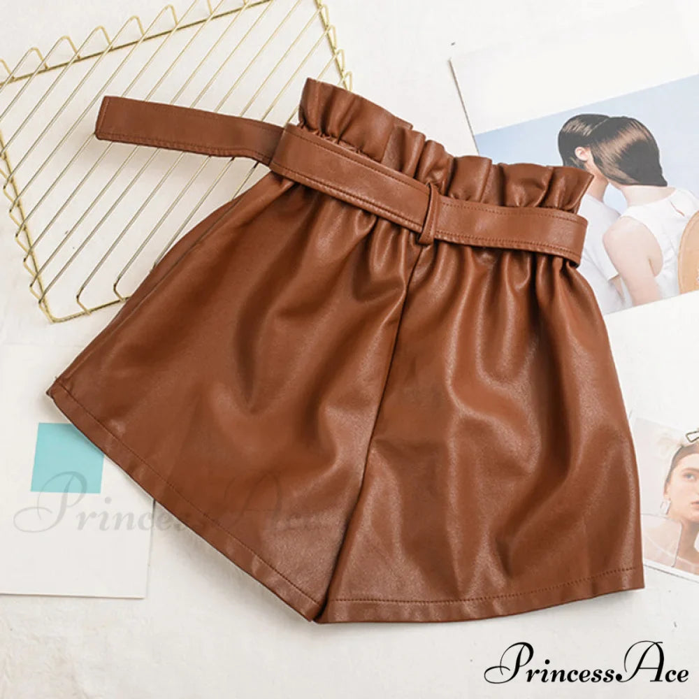 Vintage High Waist Faux Leather Shorts