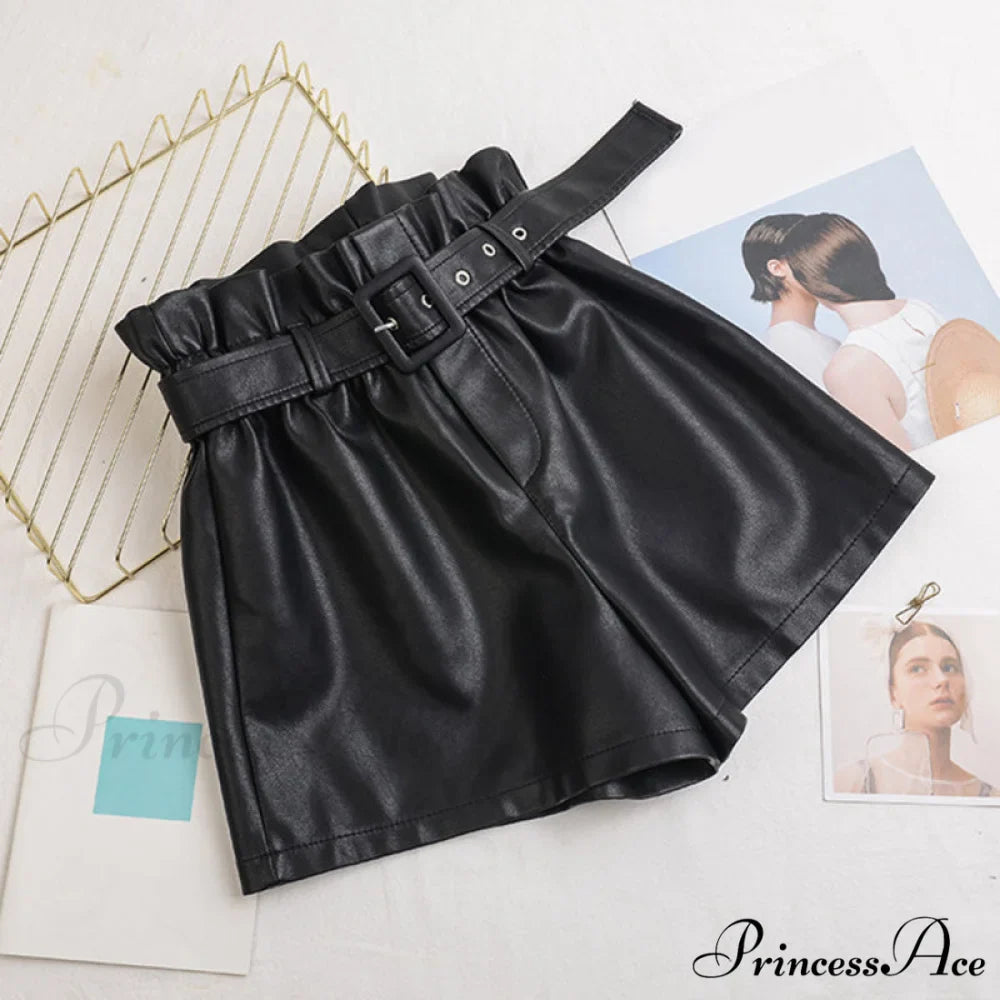 Vintage High Waist Faux Leather Shorts