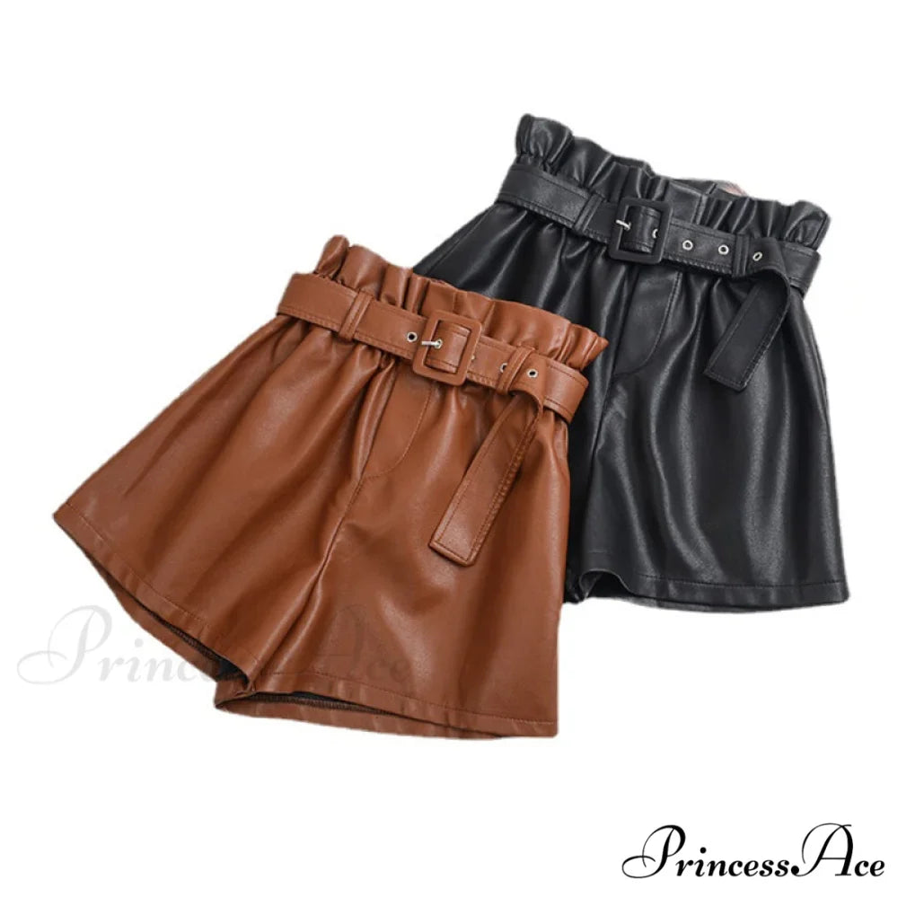 Vintage High Waist Faux Leather Shorts