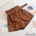 Vintage High Waist Faux Leather Shorts