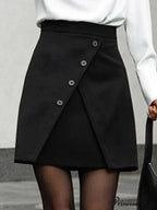 Vintage High Waist Slim Safe Front Slit Knit Korean A-Line Trendy Mini Skirt