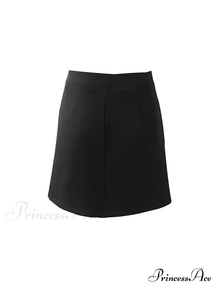 Vintage High Waist Slim Safe Front Slit Knit Korean A-Line Trendy Mini Skirt