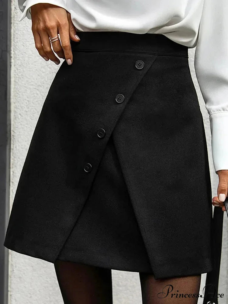 Vintage High Waist Slim Safe Front Slit Knit Korean A-Line Trendy Mini Skirt