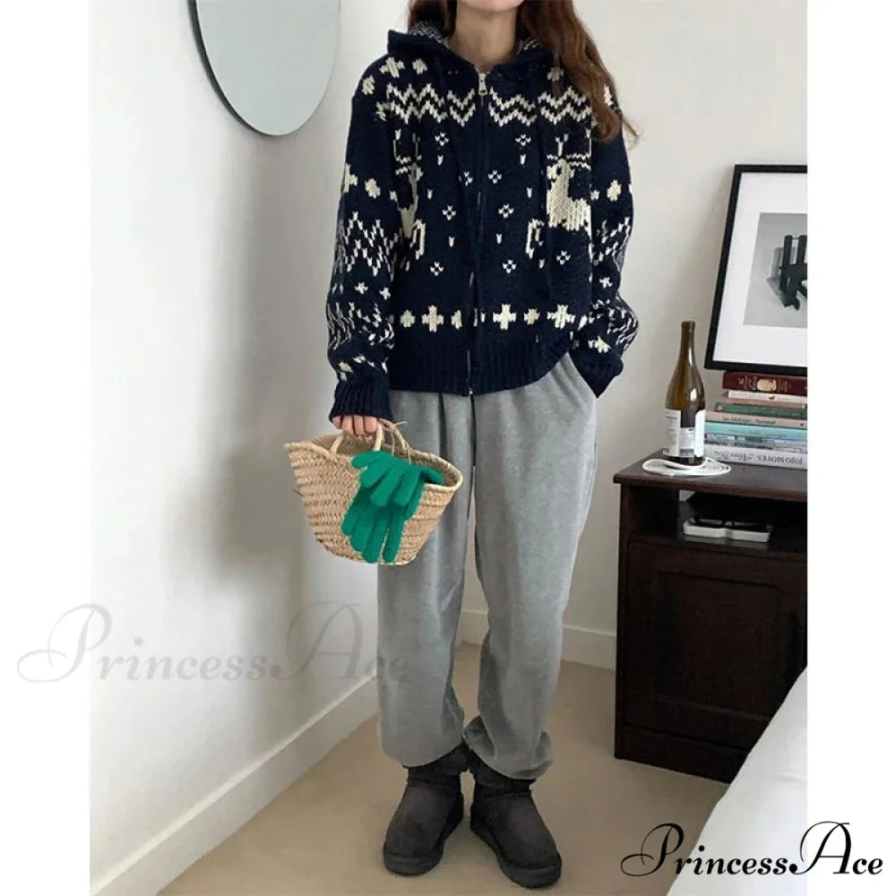 Vintage Hooded Jacquard Cardigan