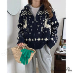 Vintage Hooded Jacquard Cardigan