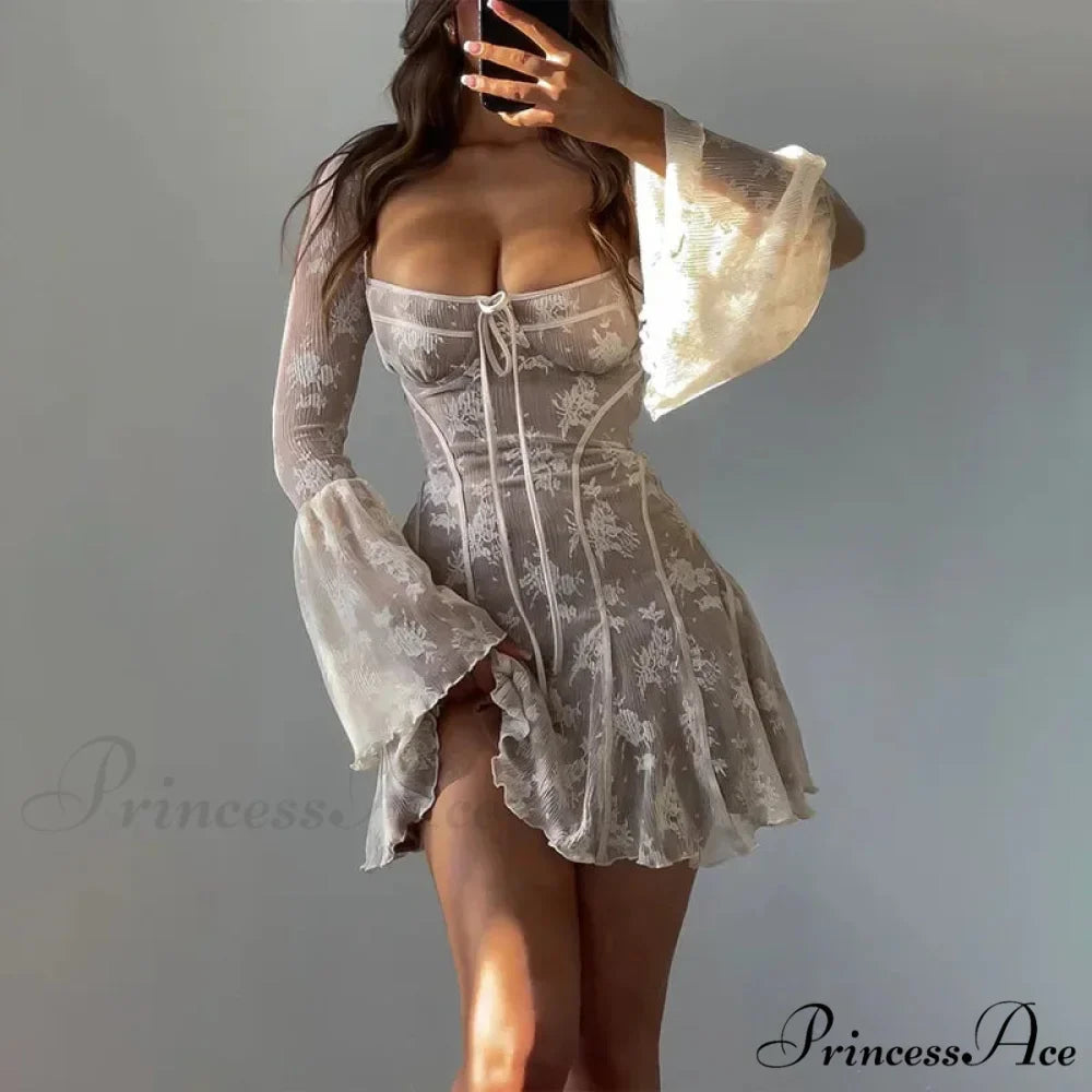 Vintage Lace Corset Long Sleeve Mini Dress