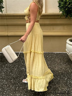 Vintage Lace Trim Sleeveless Square Neck Tank Crop Top with Long Skirt Set