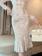 Vintage Lace Wrap Frill High Waist Fishtail Skirt