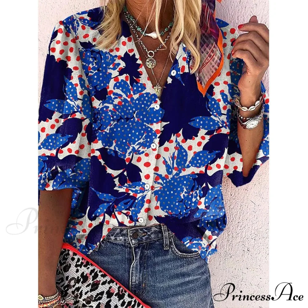 Vintage Loose Stamens Print Blouses