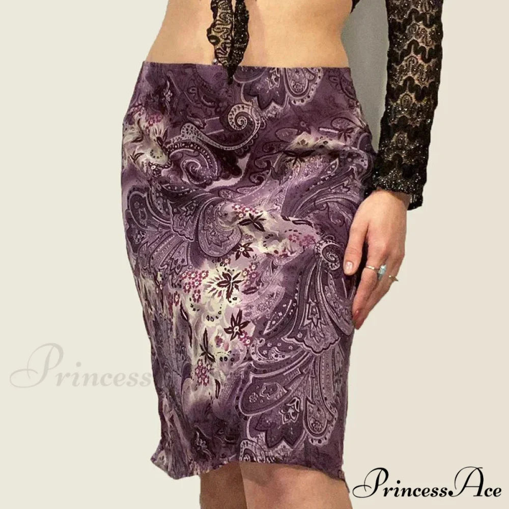 Vintage Mesh Purple Skirt Low Waist Aesthetic Outfits