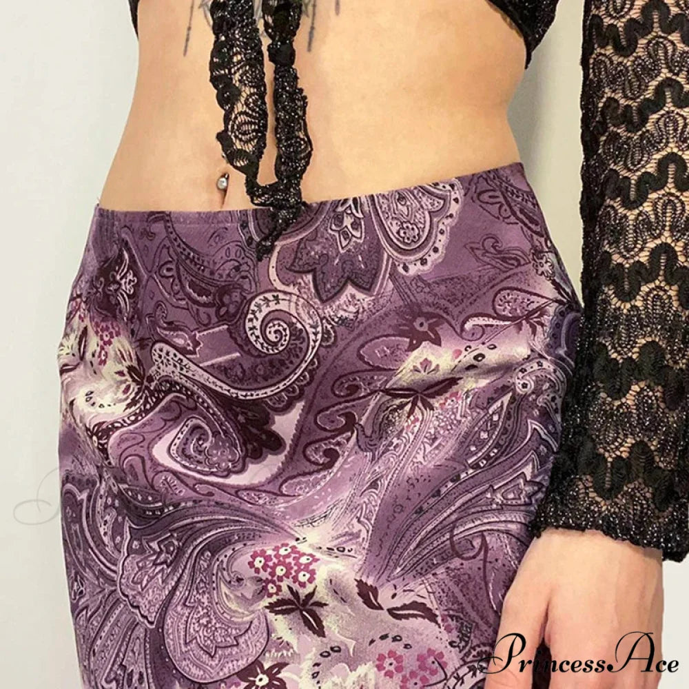Vintage Mesh Purple Skirt Low Waist Aesthetic Outfits