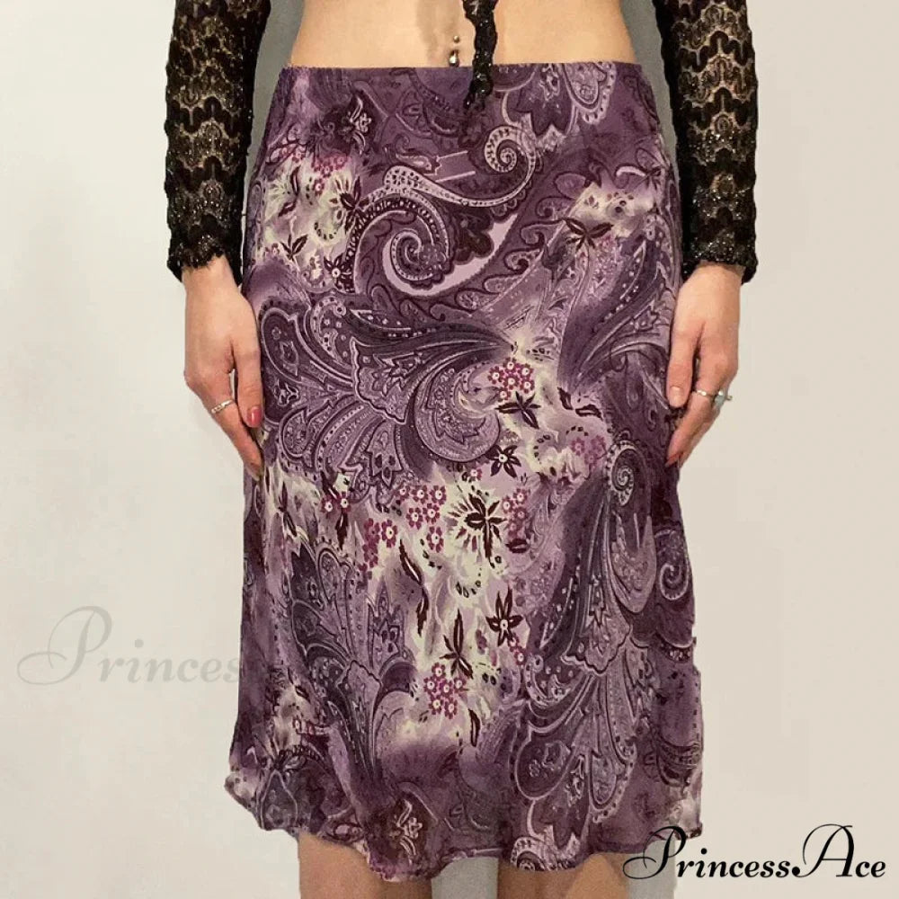 Vintage Mesh Purple Skirt Low Waist Aesthetic Outfits