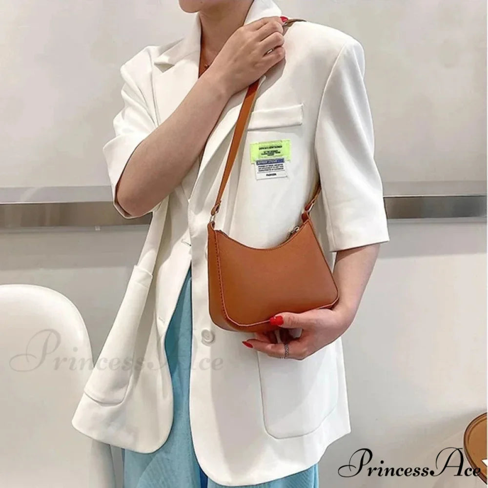 Vintage Monochromatic Faux Leather Underarm Bag