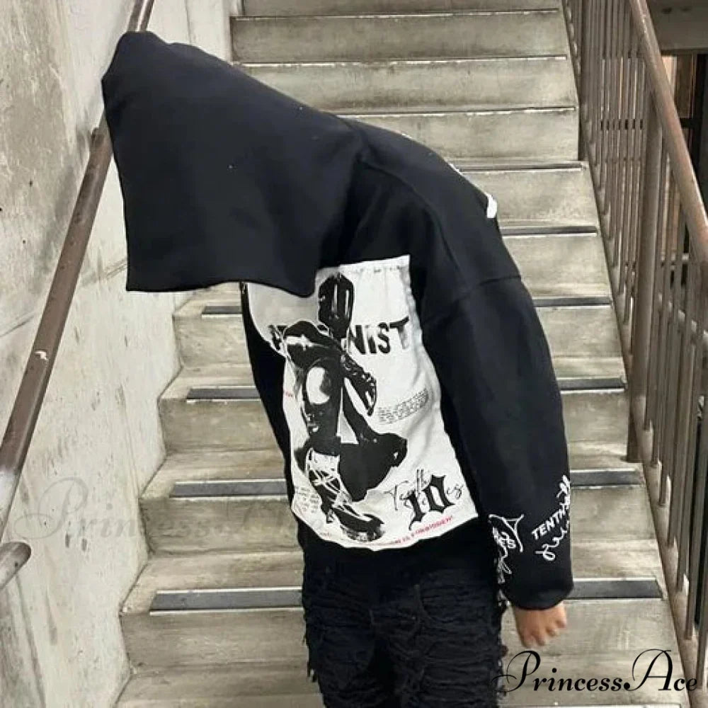 Vintage Patch Dark Cotton Hoodie