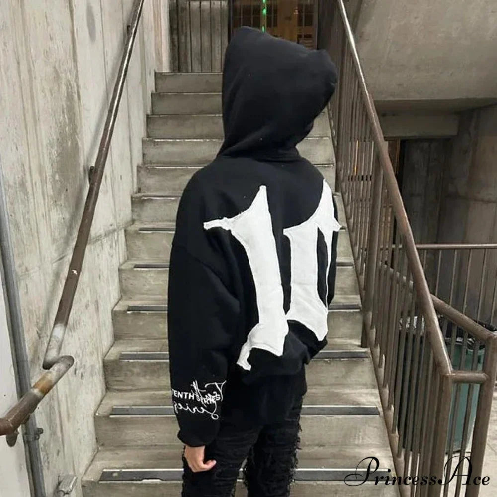 Vintage Patch Dark Cotton Hoodie