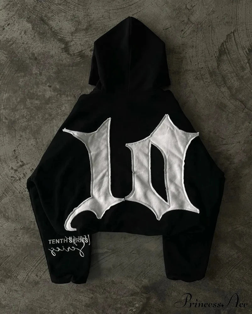 Vintage Patch Dark Cotton Hoodie