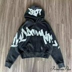 Vintage Patched Letter Zip Hoodie