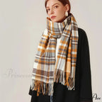 Vintage Plaid Cashmere Knit Tassel Scarf for Women