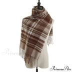 Vintage Plaid Cashmere Knit Tassel Scarf for Women
