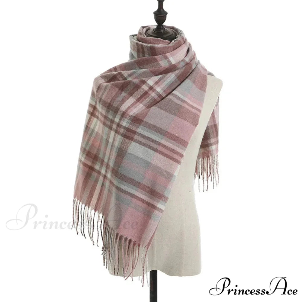 Vintage Plaid Cashmere Knit Tassel Scarf for Women
