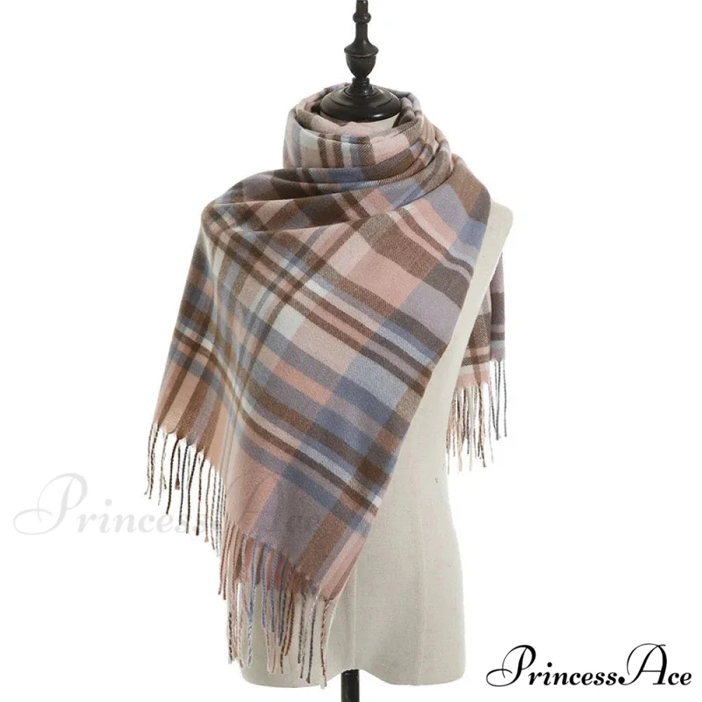 Vintage Plaid Cashmere Knit Tassel Scarf for Women