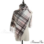 Vintage Plaid Cashmere Knit Tassel Scarf for Women